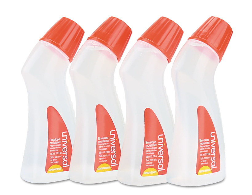 Envelope Moistener with Adhesive, 2.2 oz Bottle, Clear, 4/Pack BlueSky Supplies