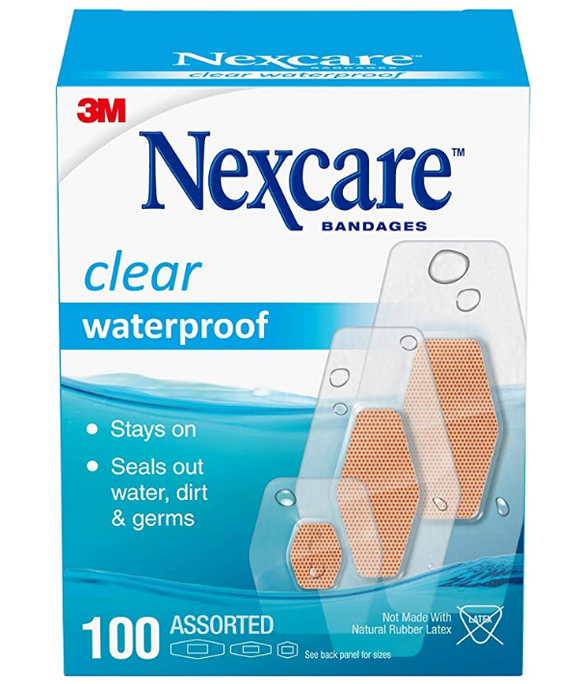 Nexcare Waterproof Bandages, Family Pack, Virtually Invisible, 100 Count, Assorted Sizes