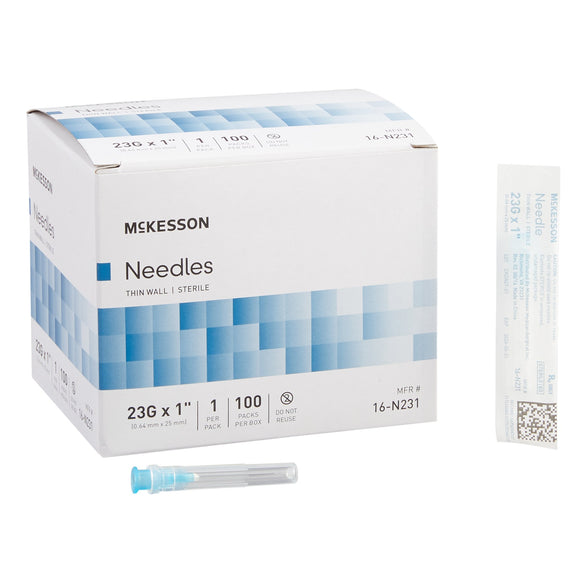 Hypodermic Needle McKesson 1 Inch Length 23 Gauge Thin Wall Without Safety