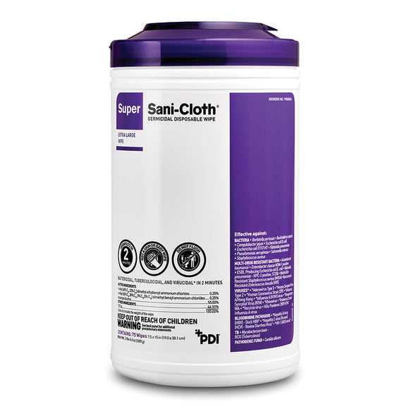 CASE/6: Super Sani-Cloth® Surface Disinfectant Cleaner Premoistened Germicidal Manual Pull Wipe 75 Count Canister Alcohol Scent NonSterile