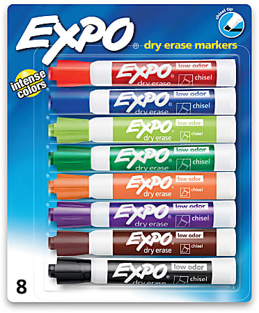 8 PACK/ EXPO® Low-Odor Dry-Erase Markers, Chisel Point, Assorted Intense Colors, Pack Of 8