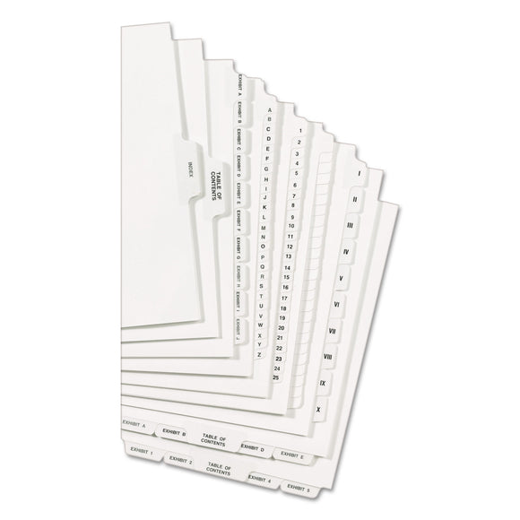 1 SET of 25: Preprinted Legal Exhibit Side Tab Index Dividers, Avery Style, 25-Tab, 1 to 25, 11 x 8.5, White, 1 Set, (1330)