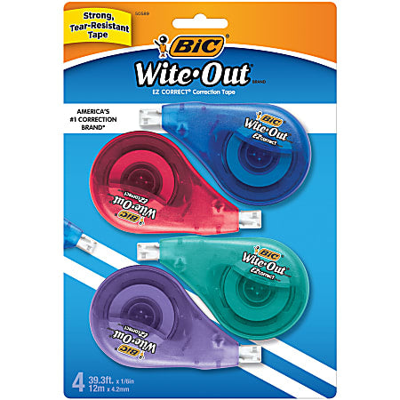 4 PACK/ BIC Wite-Out Correction Tape, Pack Of 4 Correction Tape Dispensers