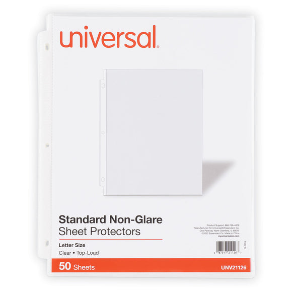 PACK/50: Universal Top-Load Poly Sheet Protectors, Std Gauge, Nonglare, Clear, 50/Pack