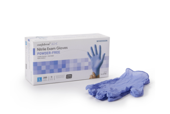 Exam Glove McKesson Confiderm® 3.5C Large NonSterile Nitrile Standard Cuff Length Textured Fingertips Blue Chemo Tested-2000/Case