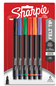 Water-Resistant Ink Porous Point Pen, Stick, Fine 0.4 mm, Assorted Ink and Barrel Colors, 6/Pack