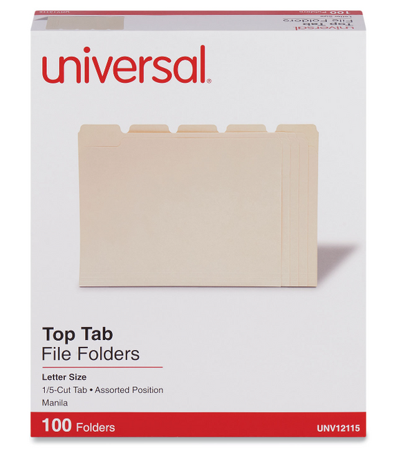 Top Tab File Folders, 1/5-Cut Tabs: Assorted, Letter Size, 0.75