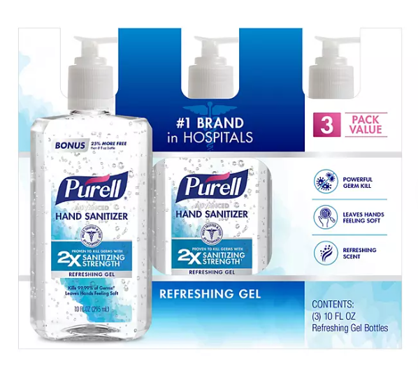 Purell Advanced Hand Sanitizer Refreshing Gel (10 fl. oz., 3 pk ...