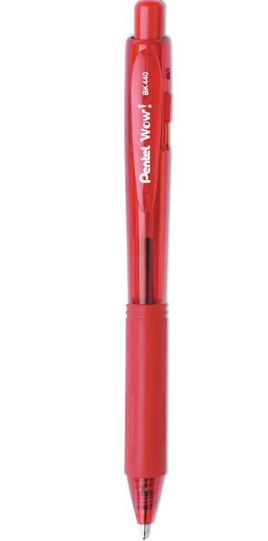 WOW! Ballpoint Pen, Retractable, Medium 1 mm, Red Ink, Translucent Red/Red Barrel, Dozen