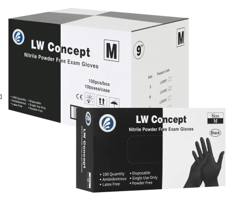 CASE/1000: LW Concept Nitrile Black Gloves - Latex-Free & Powder-Free - (Case of 1,000)
