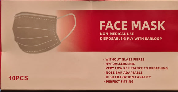 Face Mask Disposable-3Ply with earloop 10PK