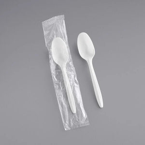 CASE/1000: Choice Individually Wrapped Medium Weight White Plastic Teaspoon