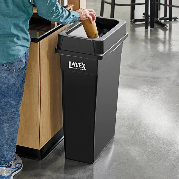 EACH/1: Lavex Janitorial 23 Gallon Black Slim Rectangular Trash