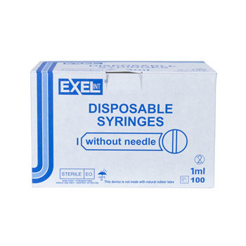 BOX/100: Exel Tuberculin Syringe, 1mL, Luer Slip, 100/BX, 26048