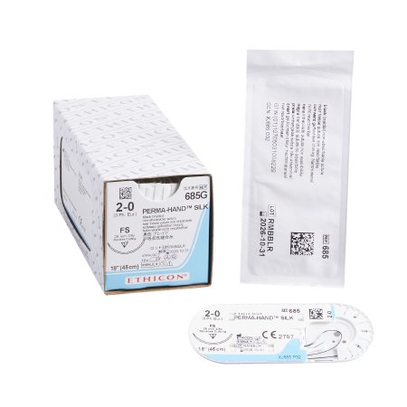 BX/12: Suture with Needle Perma-Hand™ Nonabsorbable Coated Black Suture Braided Silk Size 2 - 0 18 Inch Suture 1-Needle 26 mm Length 3/8 Circle Reverse Cutting Needle