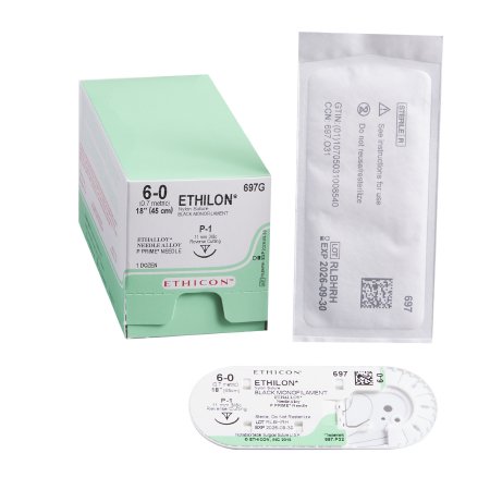 BX/12: Suture with Needle Ethilon™ Nonabsorbable Uncoated Black Suture Monofilament Nylon Size 6 - 0 18 Inch Suture 1-Needle 11 mm Length 3/8 Circle Precision Point - Reverse Cutting Needle