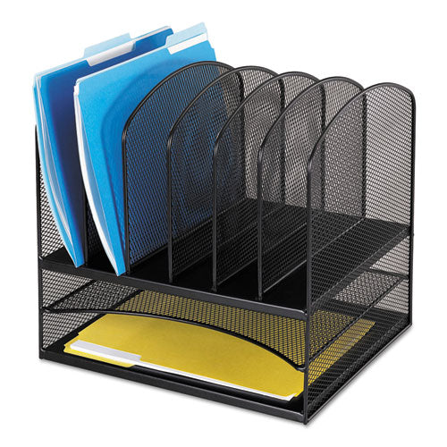 Onyx Mesh Desk Organizer with Two Horizontal and Six Upright Sections, Letter Size Files, 13.25