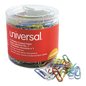 Plastic-Coated Paper Clips, Small (No. 1), Assorted Colors, 500/Pack