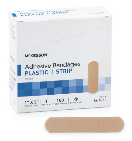 Adhesive Strip McKesson 1 X 3 Inch Plastic Rectangle Tan Sterile