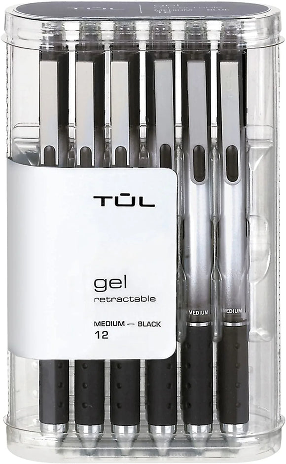 PACK/12: TUL Gel Pens, Retractable, Medium Point, 0.7 mm, Gray Barrel, Black Ink, Pack Of 12