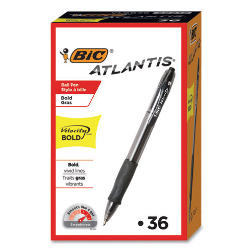Velocity Atlantis Bold Retractable Ballpoint Pen Value Pack, 1.6 mm, Black Ink and Barrel, 36/Pack