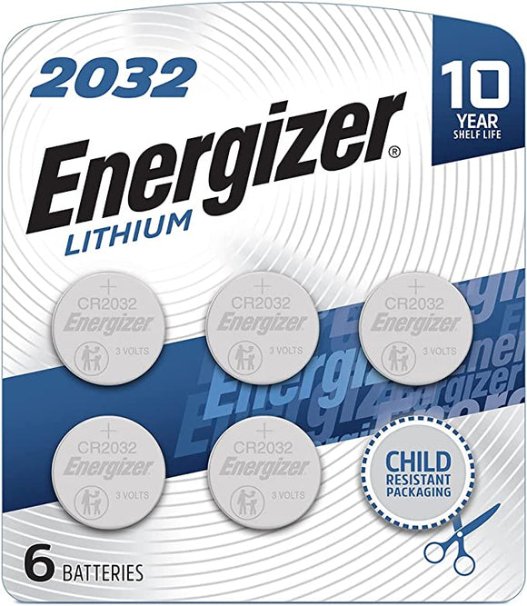 PACK/ 6: Energizer 2032 Batteries, Lithium CR2032 Watch Battery, 6 Count