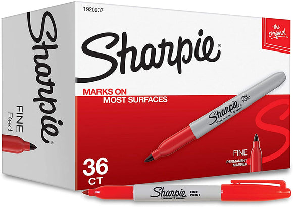 Sharpie Permanent Markers, Fine Point, Red, 36-Pack (1920937)