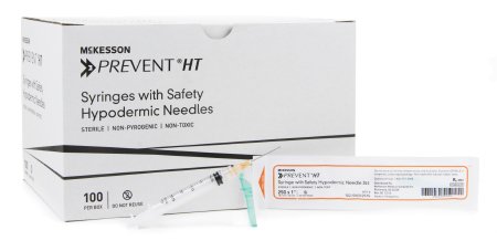 Syringe with Hypodermic Needle McKesson Prevent® HT 3 mL 25 Gauge 1 Inch Detachable Needle Hinged Safety Needle