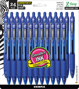 Zebra Pen Z-Grip Ballpoint Pen, Medium Point, 1.0mm, Blue Ink, 24 Pack