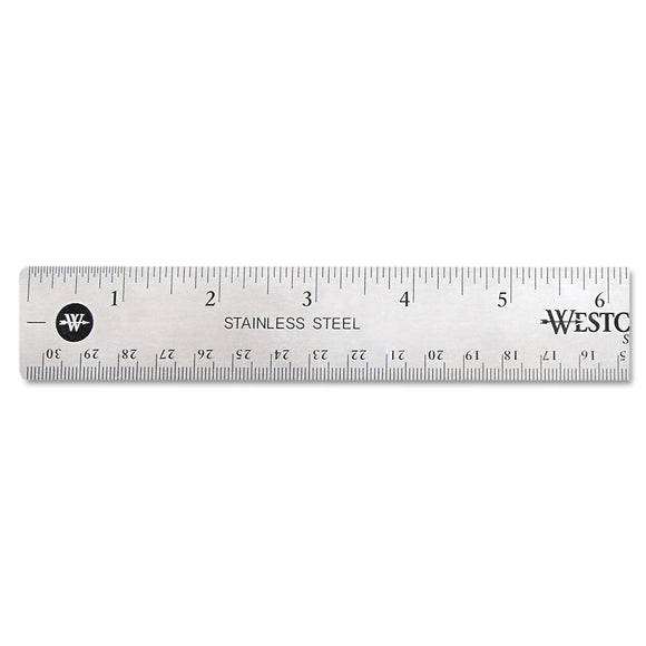 EACH: Stainless Steel Office Ruler With Non Slip Cork Base, Standard/Metric, 12