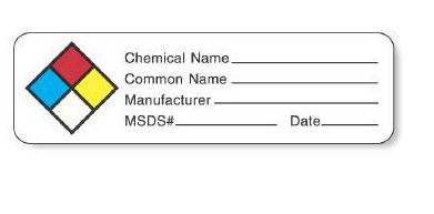 Pre-Printed Label UAL™ Warning Label White Paper Chemical Name _____ / Common Name ______ / Manufacturer _______ MSDS# ______ Date ____ Color Block Caution 7/8 X 3 Inch-1/Roll