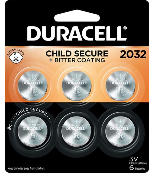 Duracell 2032 Lithium Coin Battery 3V | Bitter Coating Discourages Swallowing | Child-Secure Packaging | Long-Lasting Power | Key Fobs, Remotes & More | 6 Count