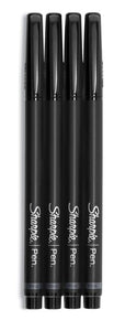 Water-Resistant Ink Porous Point Pen, Stick, Fine 0.4 mm, Black Ink, Black/Gray Barrel, 4/Pack