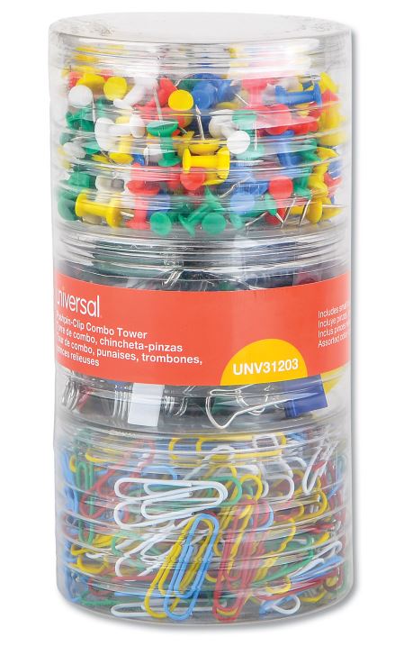 Combo Clip Pack, 380 Paper Clips, 280 Push Pins and 46 Binder Clip-Each