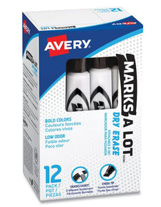 MARKS A LOT Desk-Style Dry Erase Marker, Broad Chisel Tip, Black, Dozen (24408)