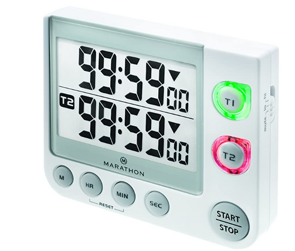 MARATHON TI030017WH Large Display 100 Hour Dual Count UP/Down Timer, White - Battery Included