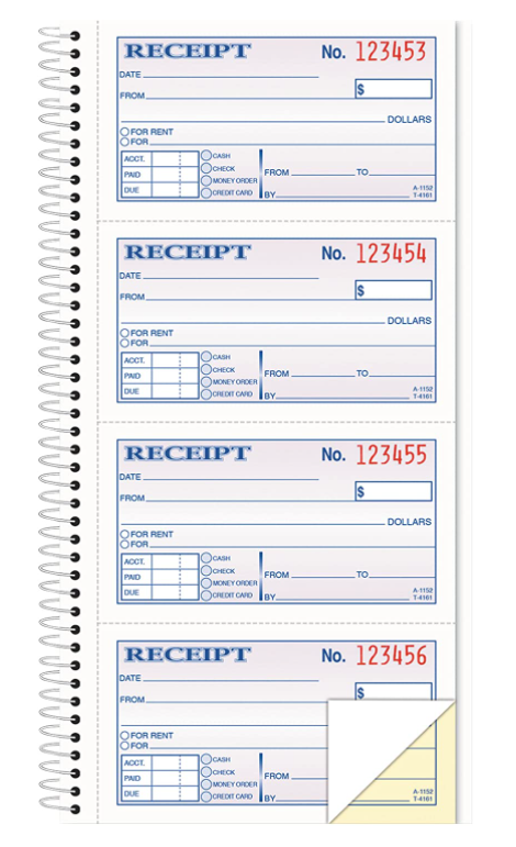 TOPS Money/Rent Receipt Book, 2-Part, Carbonless, 11 x 5.25 Inches, 4 Receipts/Page, 200 Sets per Book (4161) , White