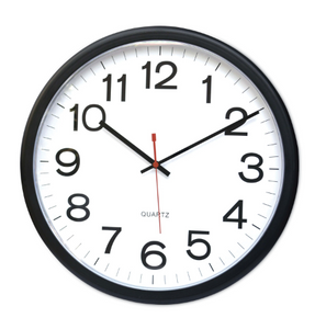 Indoor/Outdoor Round Wall Clock, 13.5" Overall Diameter, Black Case, 1 AA (sold separately)