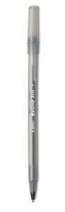 Round Stic Xtra Precision Ballpoint Pen, Stick, Fine 0.8 mm, Black Ink, Smoke Barrel, Dozen