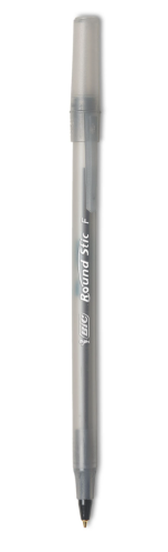 Round Stic Xtra Precision Ballpoint Pen, Stick, Fine 0.8 mm, Black Ink, Smoke Barrel, Dozen