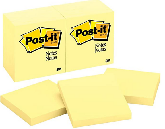 Post-it Notes, Canary Yellow, Call out Important Information, Recyclable, 3 in. x 3 in, 12 Pads/Pack, 100 Sheets/Pad (654)