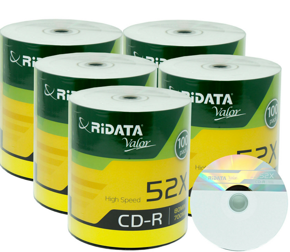 500 Pack Ridata Valor CD-R 52X 700MB 80Min Logo Top Blank Media Record Disc