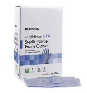 Exam Glove McKesson Confiderm® STR Medium Sterile Pair Nitrile Standard Cuff Length Textured Fingertips Blue Not Chemo Approved