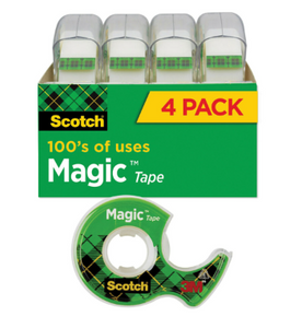 Magic Tape in Handheld Dispenser, 1" Core, 0.75" x 25 ft, Clear, 4/Pack