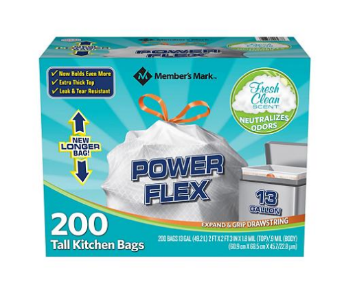 Member's Mark Power Flex Tall Kitchen Drawstring Trash Bags (13 Gallon –  BlueSky Supplies