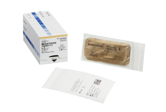 Absorbable Suture with Needle McKesson Chromic Gut C-13 3/8 Circle Reverse Cutting Needle Size 4 - 0-12/BOX