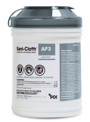 Sani-Cloth® AF3 Surface Disinfectant Cleaner Premoistened Germicidal Manual Pull Wipe 160 Count Canister Disposable Mild Scent NonSterile-12/Case