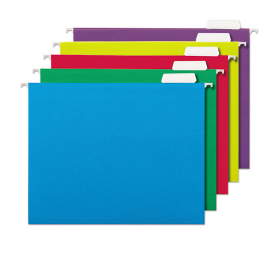 Deluxe Bright Color Hanging File Folders, Letter Size, 1/5-Cut Tab, Assorted, 25/Box