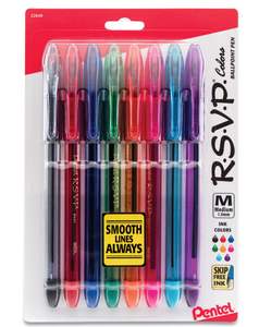 R.S.V.P. Stick Ballpoint Pen, Medium 1mm, Assorted Ink/Barrel, 8/Pack