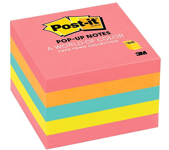 Post-it Pop-up Notes, America’s #1 Favorite Sticky Note, 3 in x 3 in, Cape Town Collection, 5 Pads/Pack (3301-5AN),Multicolor